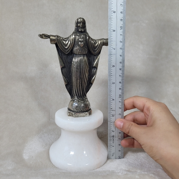 Sacred Heart Of Jesus Brass Statue Figurine Religious Decor Idol Marble Base - Picture 8 of 8